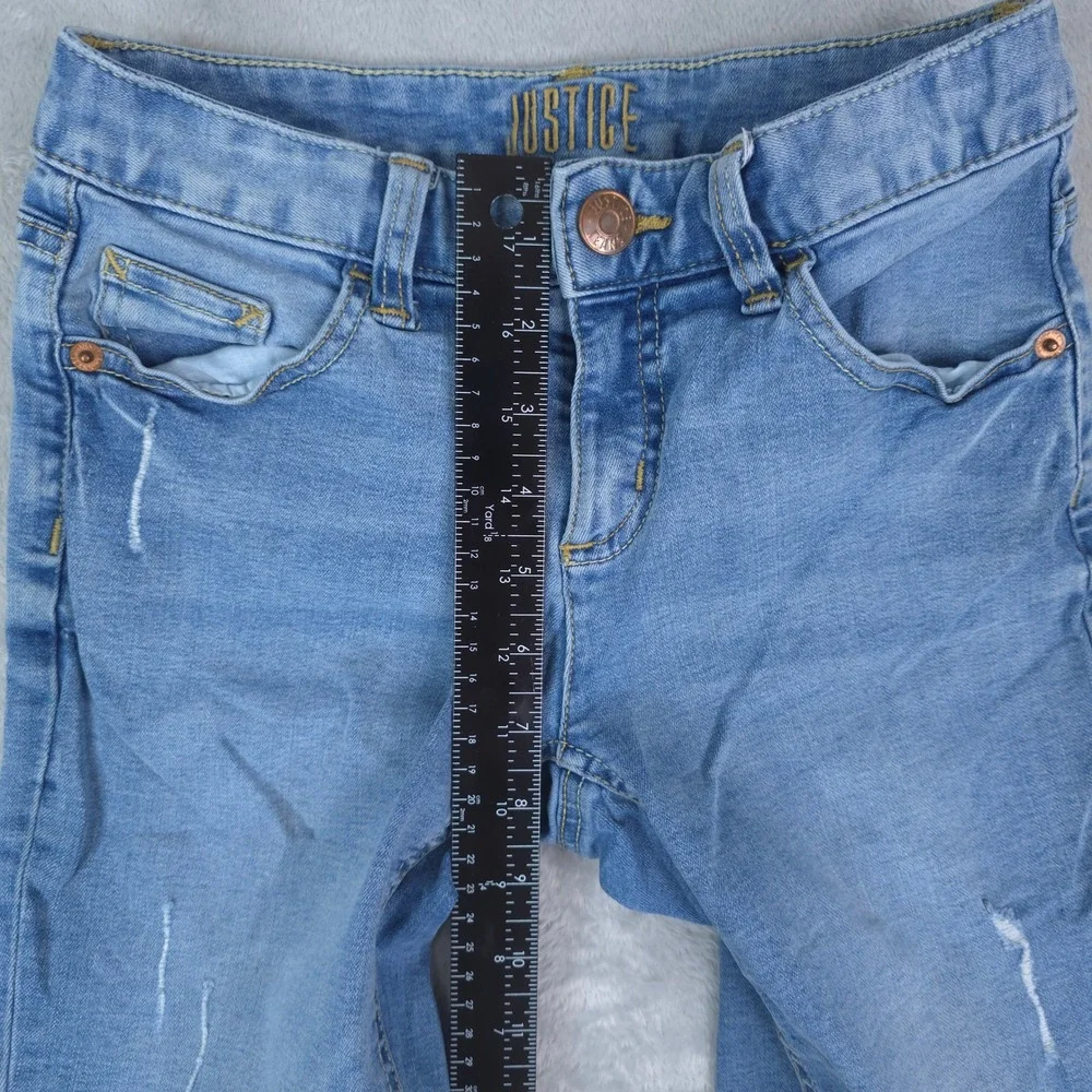 Justice Denim‎ Shorts Girls 12 Blue Distressed Frayed Hem Stretch Bermuda